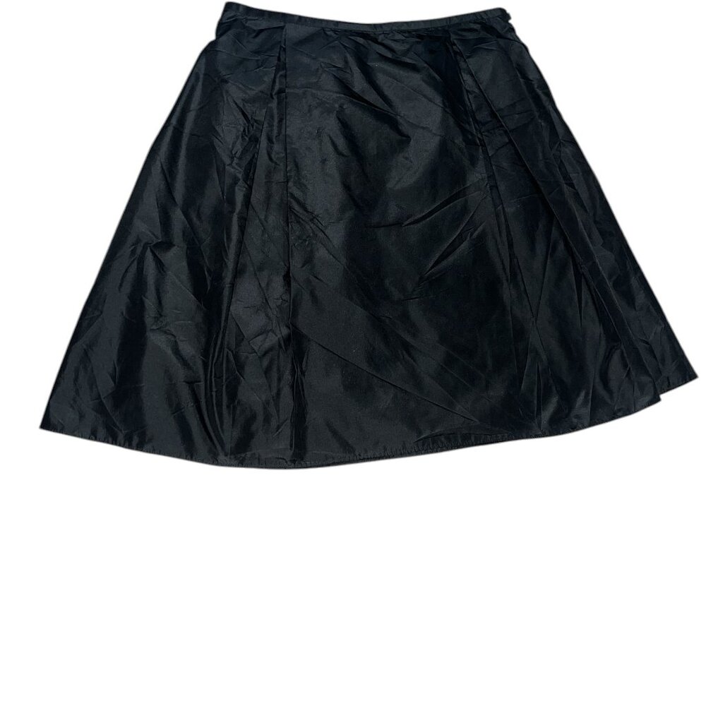 Flores & Flores 100% Silk Luxury Black A Line Pleated Knee Length Skirt Size 12